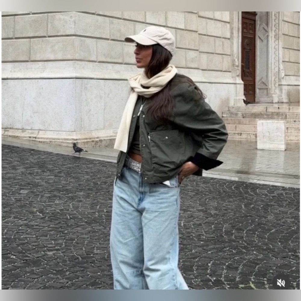 🆕 ZARA zw collection contrast cuff jacket dark khaki
